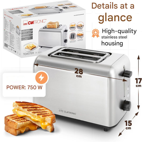 Clatronic Тостер Двуместна 750W Сив