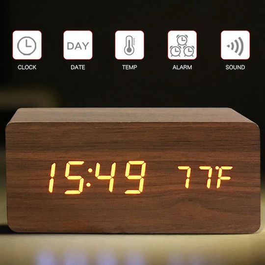 Wooden Tabletop Digital LED Clock Wooden with Black Alarm Clock 000.230.19836