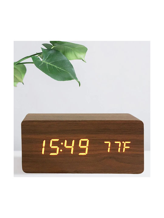Holz Tischuhr Digital LED Holz mit Wecker Schwarz 000.230.19836