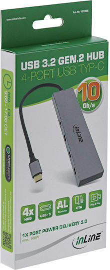 InLine Hub 4 Θυρών USB 3.2 με σύνδεση USB-A Γκρι