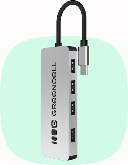 Green Cell Hub 4 Θυρών USB 3.0 με σύνδεση USB-C Ασημί