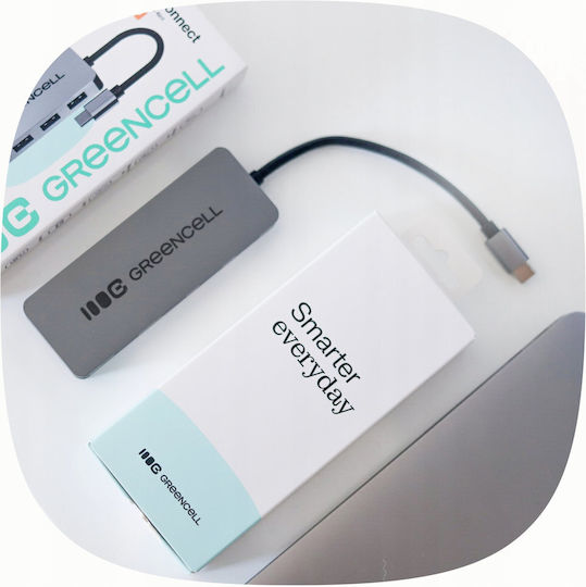 Green Cell Hub 4 Θυρών USB 3.0 με σύνδεση USB-C Ασημί