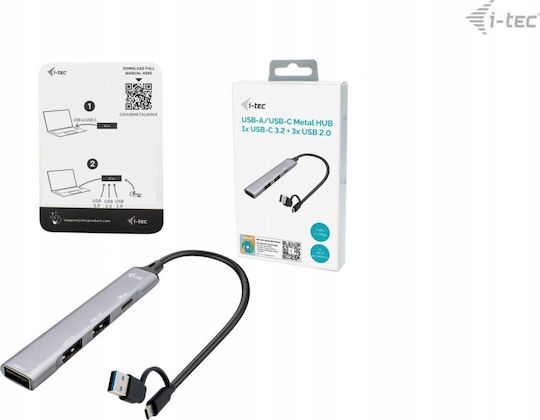 i-tec Hub 4 Θυρών USB 3.0 με σύνδεση USB-A / USB-C Ασημί