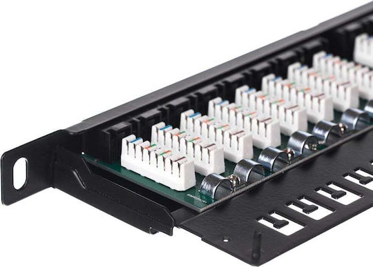 Netrack Unshielded Patch Panel for Rack 0.5U 19" with 24 cat5e / cat7 / cat6 / cat6a Ports Black