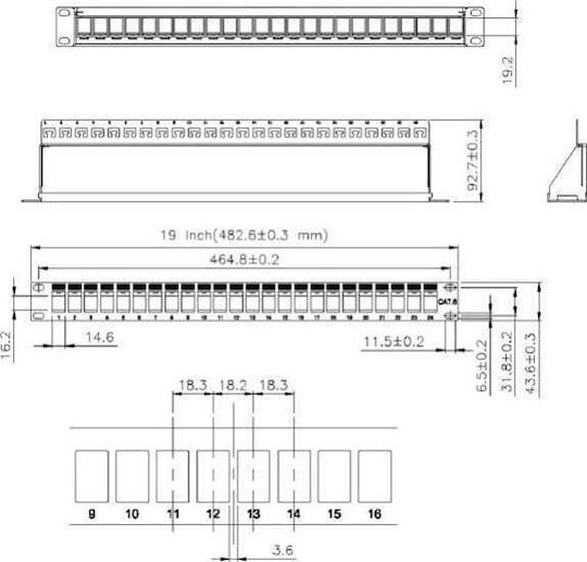EFB Patch Panel Keystone για Rack 1U 24 Θυρών Μαύρο
