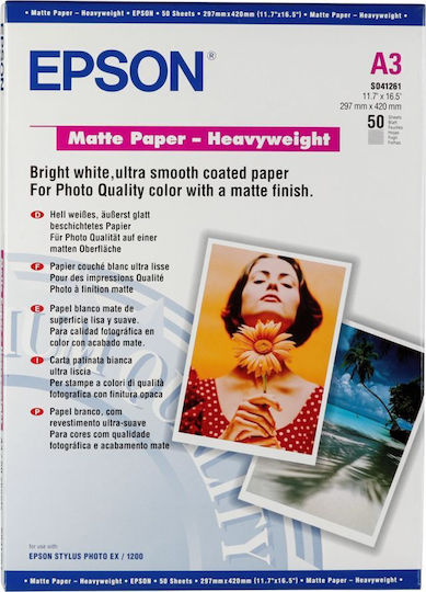 Epson Heavyweight Matte Photo Paper A3 167gr/m² for Printers Inkjet 50 Sheets