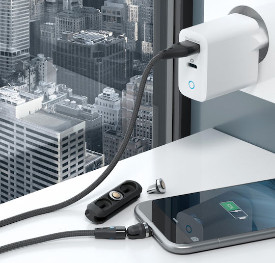 RealPower Magnetic USB to Lightning / Type-C / micro USB Cable Μαύρο 2m (439643)