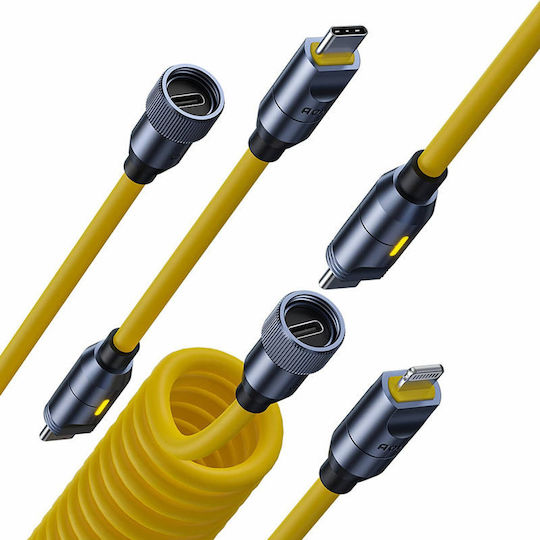 Aohi Magnetic Cablu USB la Type-C / Lightning cu mai multe porturi 5A Galben 2.4m (AOC-L011)