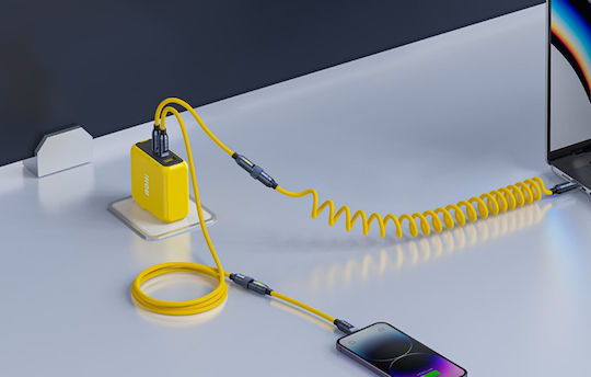 Aohi Magnetic Cablu USB la Type-C / Lightning cu mai multe porturi 5A Galben 2.4m (AOC-L011)