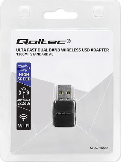 Qoltec USB Netzwerkadapter mit Drahtloser Verbindung Wi-Fi 1300Mbps