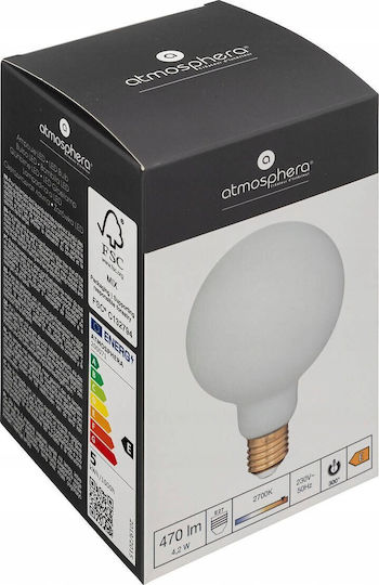 Atmosphera Opaline G125 Λάμπα LED 4.2W για Ντουί E27 και Σχήμα G125 Θερμό Λευκό 470lm