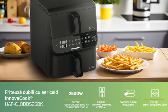 Heinner Air Fryer with Double Detachable Bucket 10lt Black HAF-C10DBS25BK