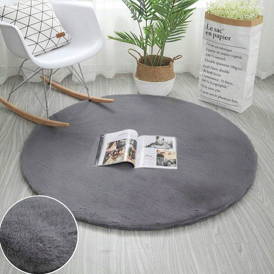 Strado Carpets Rutschfest Teppich Rund Zottelig Synthetisch,Polyester/Cotton/Leather Silver (light Grey)