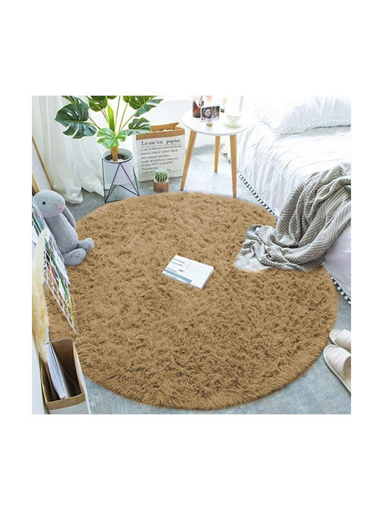 Strado Teppich Rund Zottelig Synthetisch,Polyester/Cotton/Leather Cappuccinocamel (light Brown)