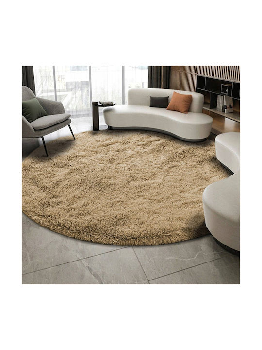 Strado Teppich Rund Zottelig Synthetisch,Polyester/Cotton/Leather Cappuccinocamel (light Brown)