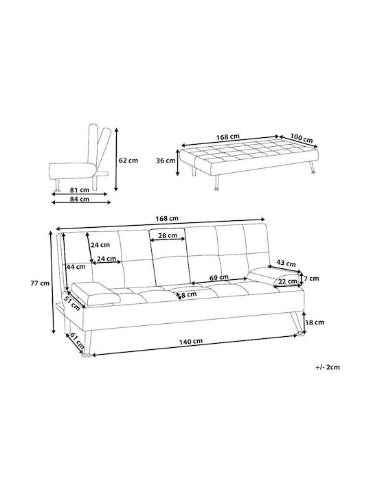 Three-Seater Couch Bed Navy Blue 168x51x77cm