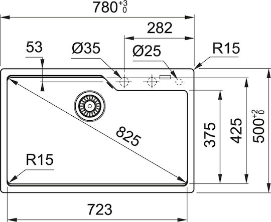 Franke Urban Ubg 610-78 Ένθετος από Συνθετικό Γρανίτη Μ78xΠ50cm