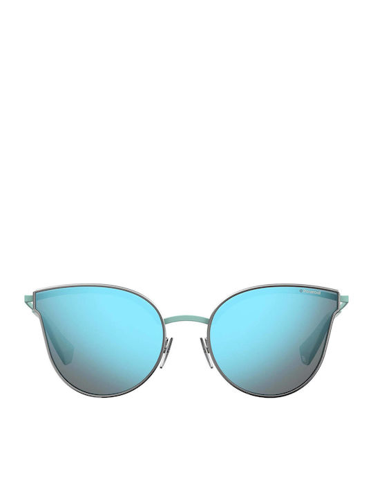 Polaroid Damen Sonnenbrille mit Türkis Metall Gestell und Hellblau Polarisiert Spiegel Linse PLD4056/S 6LB