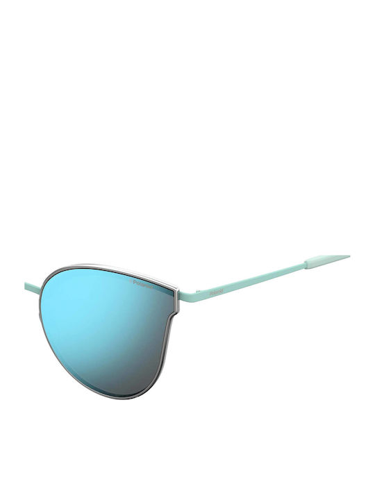 Polaroid Damen Sonnenbrille mit Türkis Metall Gestell und Hellblau Polarisiert Spiegel Linse PLD4056/S 6LB