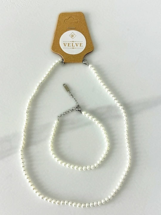 Velve Set with Necklace & Bracelet with Pearls