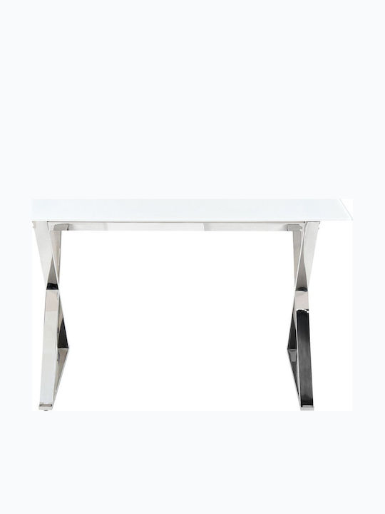 Table Kitchen Glass White With Silver 120x70cm