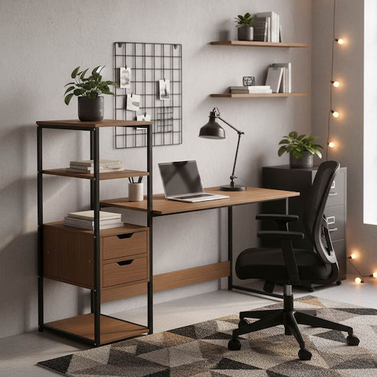 Desk Mood Wooden with Bookshelf Brown with Metal Legs 107x40x110cm