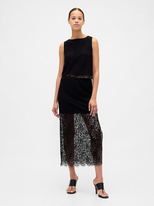 Women's Crop Top Satin with Boat Neckline Black