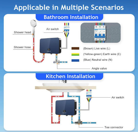 Wall Mounted Electric Single-Phase Instant Water Heater for Bathroom / Kitchen 6kW