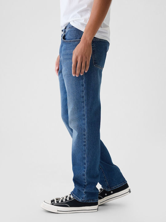 Ανδρικό Παντελόνι Τζιν Ελαστικό με Slim Straight Εφαρμογή Medium Wash