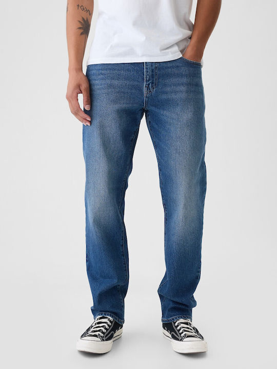 Ανδρικό Παντελόνι Τζιν Ελαστικό με Slim Straight Εφαρμογή Medium Wash