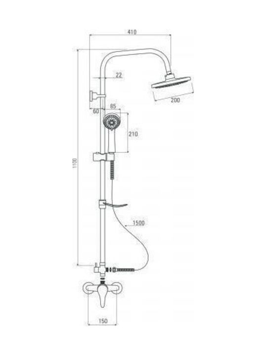 Deante Neo Joko Round Adjustable Shower Column with Mixer Silver