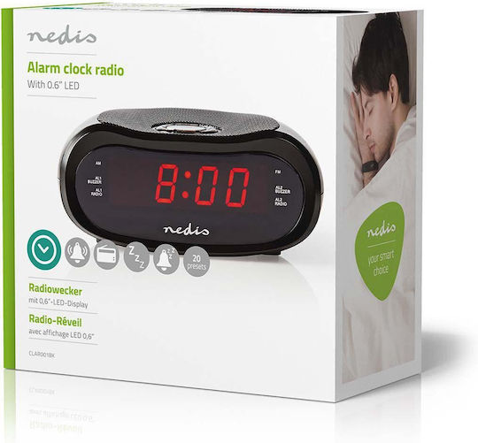Nedis Επιτραπέζιο Ψηφιακό Ρολόι LED με Ξυπνητήρι & Ραδιόφωνο Μαύρο CLAR001BK