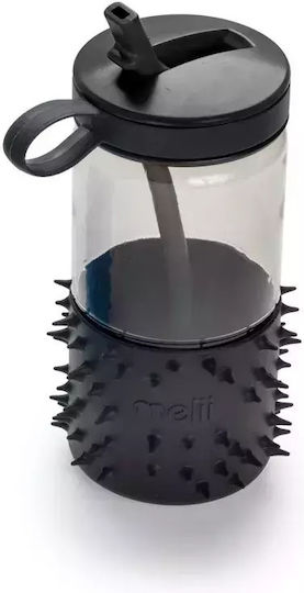 Melii Spikey Sticlă Pentru Copii Din Plastic Cu Pai Antivărsare Neagră 503ml