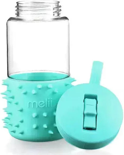 Melii Spikey Sticlă Pentru Copii Din Plastic Cu Pai Antivărsare Albastră 503ml