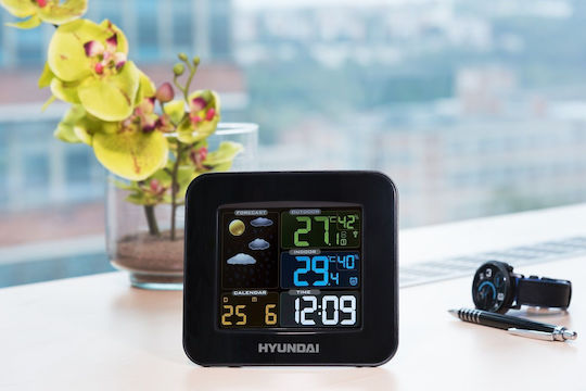 Hyundai Ws 8446 HY-WS8446 Drahtlos Wetterstation Digital Tischplatte Schwarz