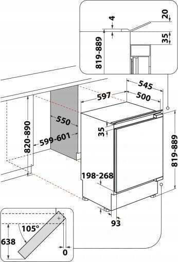 Whirlpool Вграден Мини Бар 126лт В81.5xШ59.6xД54.5см. Inox WBUF011
