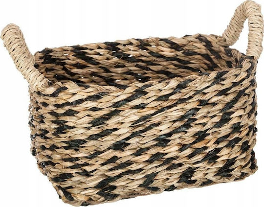 Atmosphera Set of Decorative Baskets Straw with Handles Black 3pcs