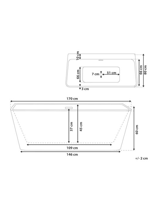 Beliani Cadă de baie cu montaj liber Acrilic 170x80cm