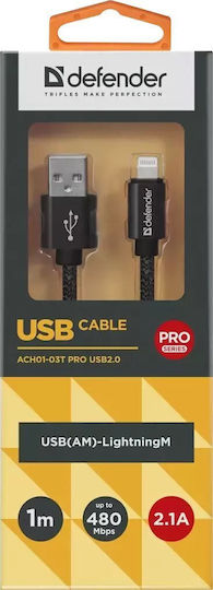 Defender USB-A to Lightning Cable Μαύρο 1m (87808)