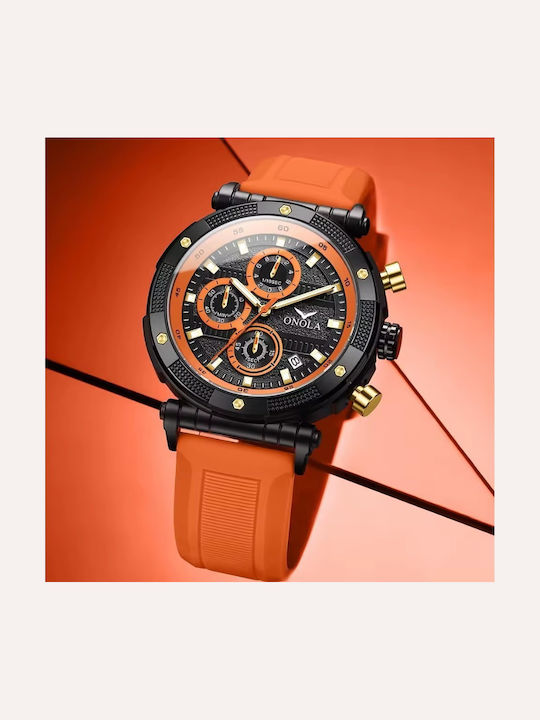 Onola Men's Watch 44mm Battery with Orange Metal Bracelet