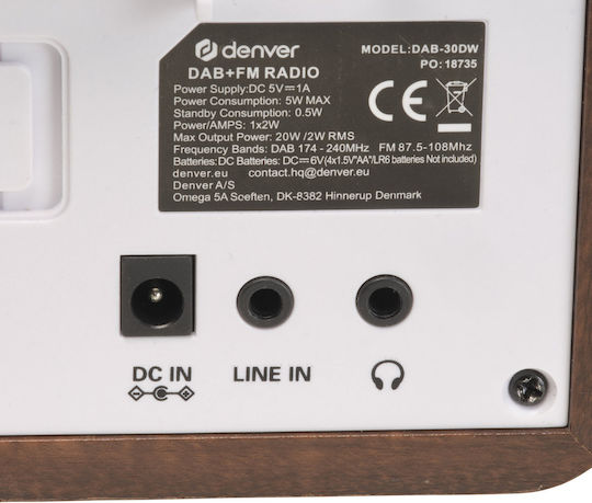 Denver DAB-30DW Επιτραπέζιο Ραδιόφωνο Ρεύματος DAB+ Dark Wood