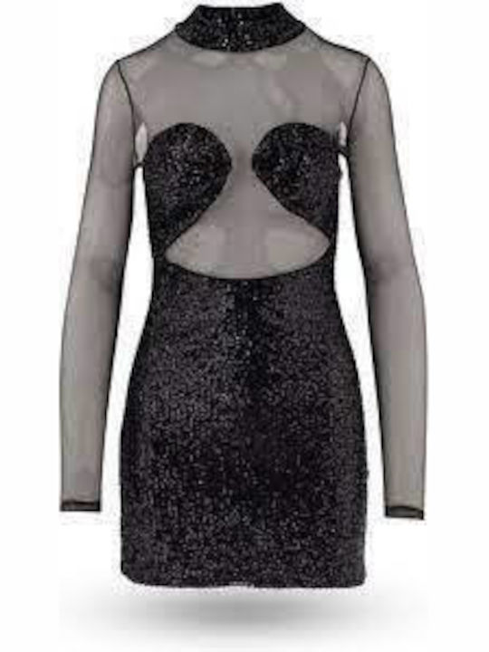 Mini Evening Dress with Sheer Black