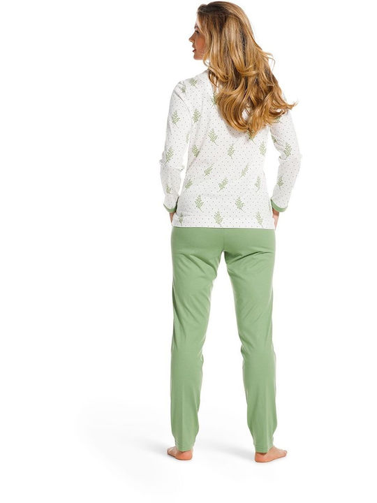 Pastunette Winter Damen Pyjama-Set White-green