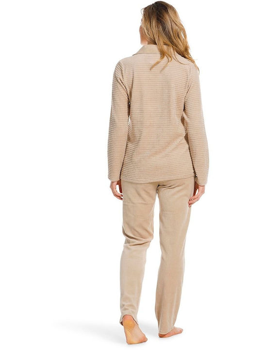 Pastunette Winter Damen Pyjama-Set Soft Beige