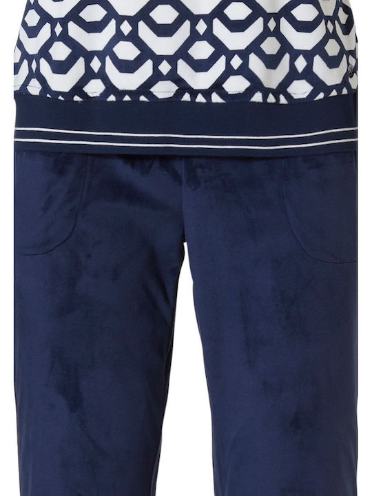 Pastunette Winter Damen Pyjama-Set White-Blue