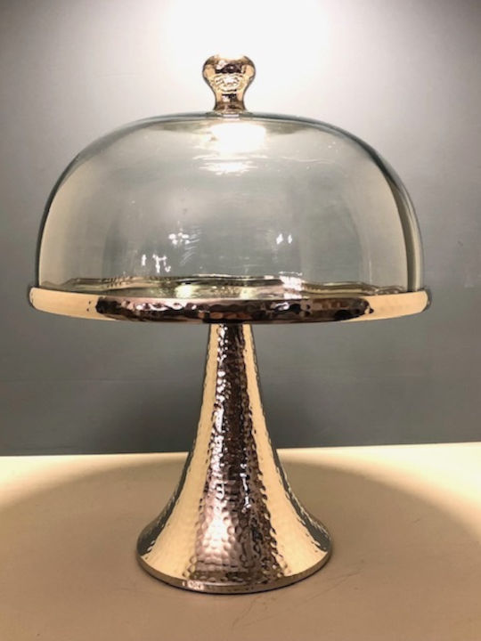 Karvounis Kuchenständer Metallisch mit Deckel & Fuß Silber 26x26x32cm