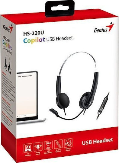Genius HS-220U AI On Ear Căști Multimedia cu microfon și conexiune USB-A / USB-C