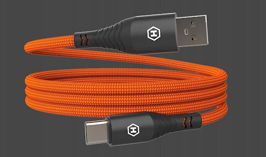 Hammer Magnetic / Braided USB 2.0 Cable USB-C male - USB-A 65W Πορτοκαλί 1m AKC001409
