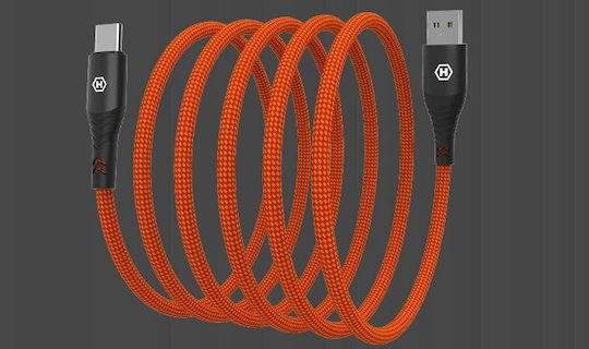 Hammer Magnetic / Braided USB 2.0 Cable USB-C male - USB-A 65W Πορτοκαλί 1m AKC001409