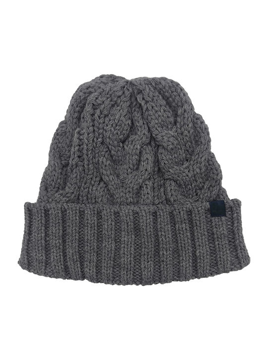 Beanie Unisex Σκούφος με Πλεξούδες σε Γκρι χρώμα